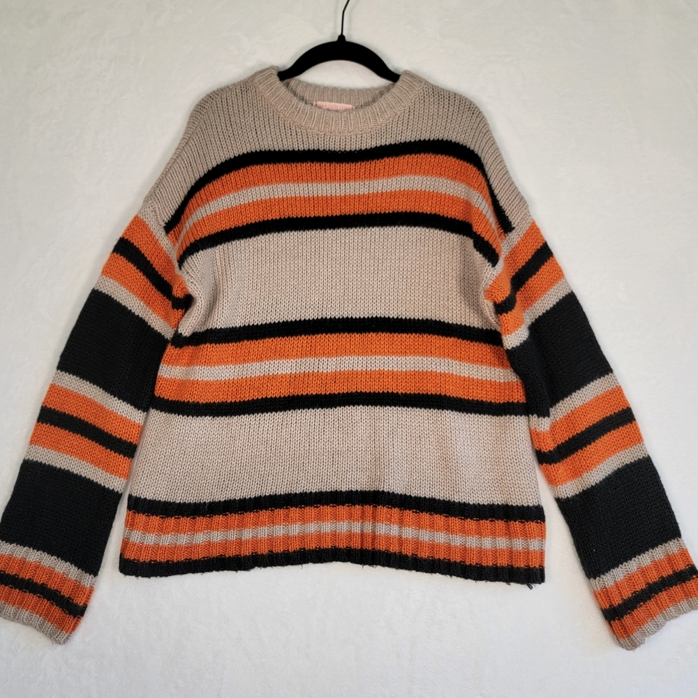 Urban Outfitters Orange and Black Striped Crewneck Sweater, Size XS